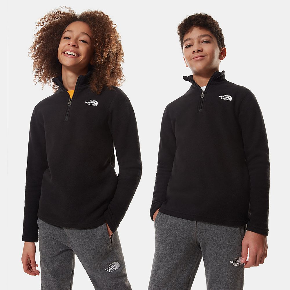 The North Face Fleeces Youth Australia - The North Face Glacier Quarter Zip Black / White (EKH-18479